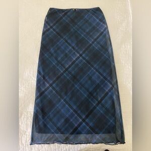 Zara tulle navy blue plaid midi skirt
with sheer overlay